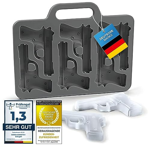 GOODS+GADGETS® Eiswürfelform Pistole - 6 Pistolen-Eiswürfel aus Silikon | Lebensmittelechtes Silikon - ohne Geruch - 6 Revolver-Eiswürfel pro Gefrierdurchgang - ideal als Geschenk