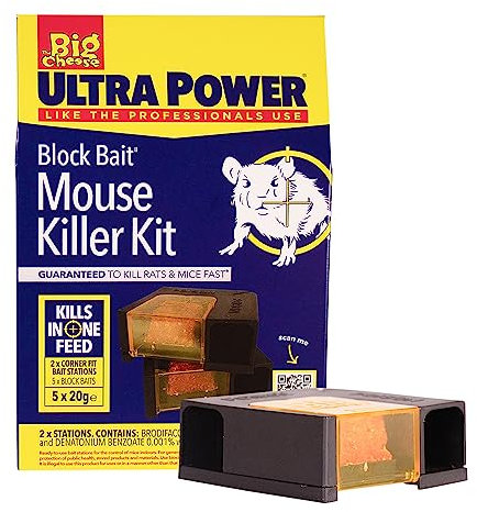 The Big Cheese Ultra Power Block Bait Mouse Killer Kit - Twinpack, Refillable Bait Stations, 5x20g Brodifacoum Blocks, Rat and Mice Poisoning Blocks, Fast Acting, Biodegradable, Indoor and Outdoor Use