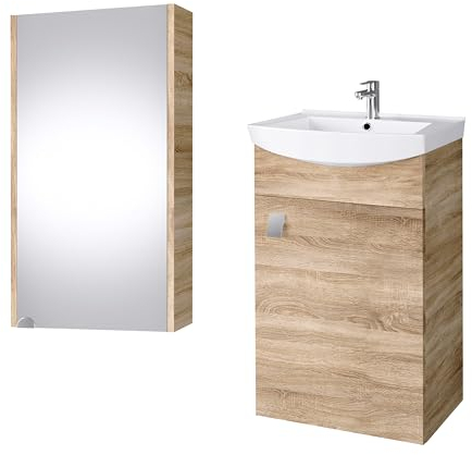 Planetmöbel Ensemble de Meubles de Salle de Bains Lavabo avec Meuble Bas 45 x 60 x 33 cm avec Armoire de Toilette 40 cm pour Salle de Bains et WC invités, chêne Sonoma