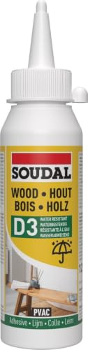 Soudal Holz-Leim D3, 125 g, Transparent nach Aushärtung - Gebrauchsfertiger, schnell trocknender Klebstoff mit hervorragender Wasserbeständigkeit für Verklebungen von Holzbauelementen