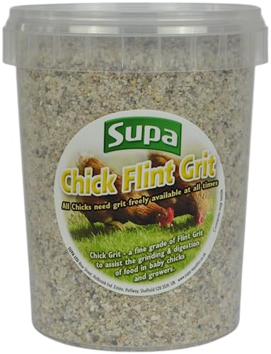 Supa Küken-Feuersteinkörnchen, 1 Liter, 5 Stück, bietet die unlöslichen Körnungen, die in der Ernte von Küken und Züchtern erforderlich sind, um Lebensmittel zu Mahlen und die Verdauung zu fördern.