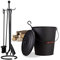 Relaxdays 6 TLG Kamin-Set, Ascheeimer mit Deckel, Kaminbesteck 5-teilig, mit Schaufel, Besen, Schürhaken, Zange u. Halter, schwarz