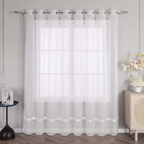 Joyswahl Voile Gardine mit Ösen transparenter Vorhang 300x120 Weiß | Gardinenschals mit Satinband Design, Maja Schals Fenster, Fenstergardinen modern, Vorhänge Wohnzimmer, dekogardine, 1er Pack