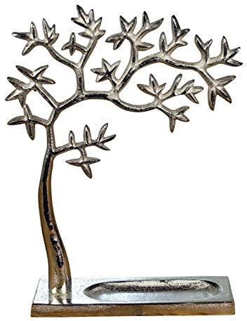 Schmuckbaum Schmuckständer Schmuckhalter Dekobaum Aluminium Silber - Schmuck Baum für Ringe, Ketten und Armbänder - in 2 Größen 31 cm oder 37,5 cm (Baum/Maße: 25x8,5x31 cm)