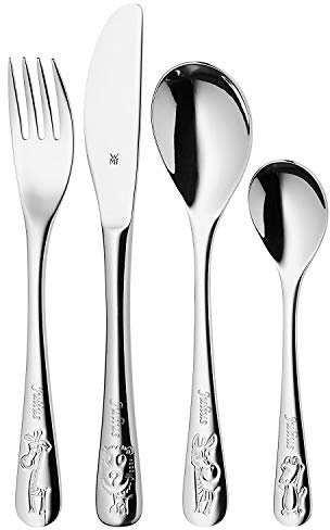 WMF Safari Kinderbesteck 4-teilig, mit Namensgravur, ab 3 Jahren, Cromargan Edelstahl poliert, Gravurgeschenk für Taufe oder Geburtstag