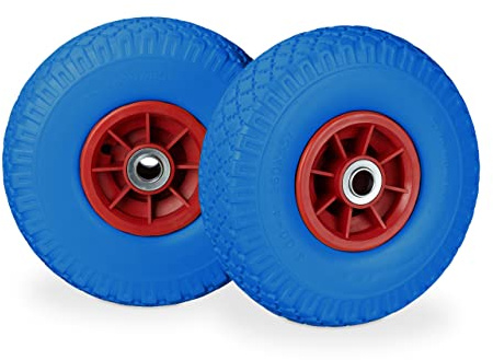 Relaxdays 2x Sackkarrenrad 2er Set, blau-rot | 3.00-4 Zoll, 20 mm Achse, bis 80 kg, 260 x 85 mm