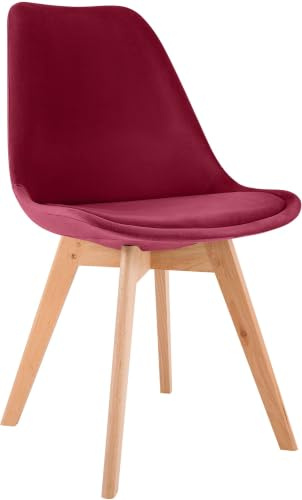 CLP Silla de Comedor Acolchada Linares Silla de Cocina con Respaldo y Base de Madera de Haya Protector de Suelo Color:Rojo;Material:Terciopelo
