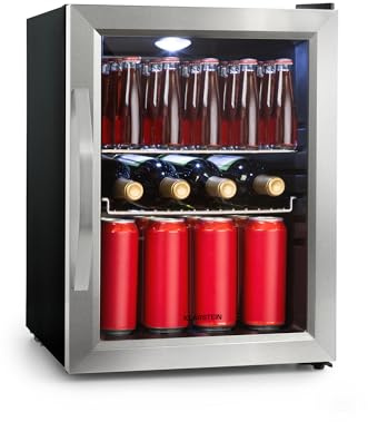 Klarstein Beersafe Dryckeskyl 33 L – Minikylskåp med glasdörr, Svart/Silver | LED-belysning, uttagbara metallhyllor, tyst
