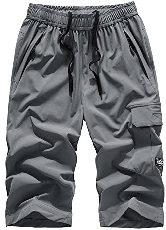 MakingDa Herr 3/4 shorts joggingbyxor casual sportbyxor sommar gym löpning träning under knä träningsoverall underdel elastisk midja dragkedja fickor