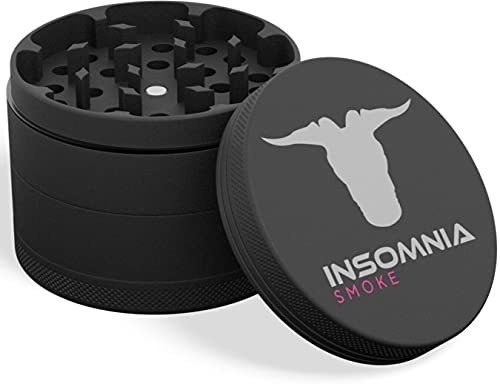 Insomnia Smoke Herb Grinder | 2.4 Inches 4 Pieces Metal Grinder with Pollen Catcher, Scraper with Magnetic Lid, Razor Sharp 28 Teeth, Non-Sticky & Easy to Clean with Ceramic Coating (Black)