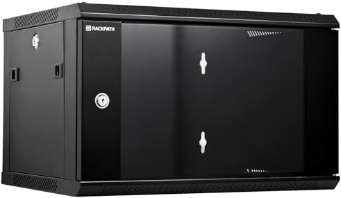 RackPath 6U prestanda väggmonterat serverskåp nätverkshylla hölje, tyst kylfläkt, låsande glasdörr, svart