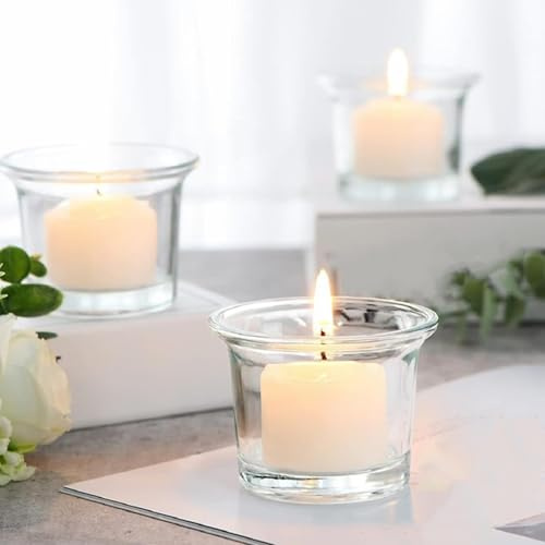 Tebery 35 Pack Clear Glass Oyster Tea Light Holders Candle Holders, 2.5 Inches Hanging Votive Tealight Glass for Wedding, Birthday, Holiday & Home Decoration