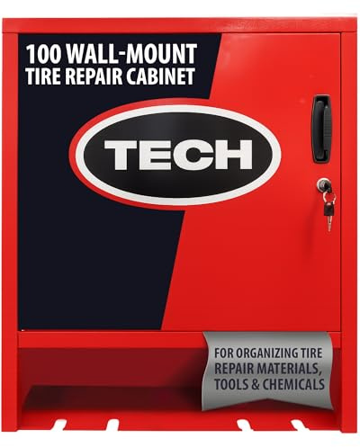 TECH 100 Wall-Mounted Garage Cabinets - Tire Repair Cabinet for Organizing Tools, Materials, and Chemicals with Single Locking Door and Drawer - Heavy Duty Storage for Garage, Basement, or Workshop