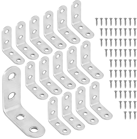 Stainless Steel L Brackets 40×40×16X2mm – Right Angle Corner Brace with Screws, 90 Degree Small Metal Shelf Brackets for Wood, Furniture, Cabinet, DIY Reinforcement (20 Pack)