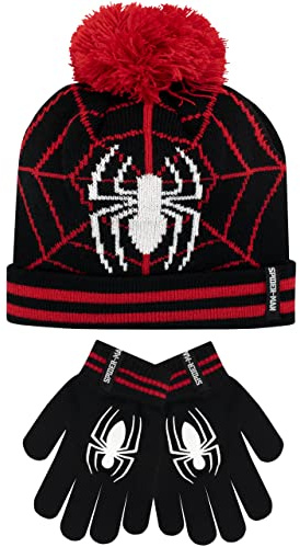 Marvel Kids Winter Hat and Gloves Set Spiderman Black One Size