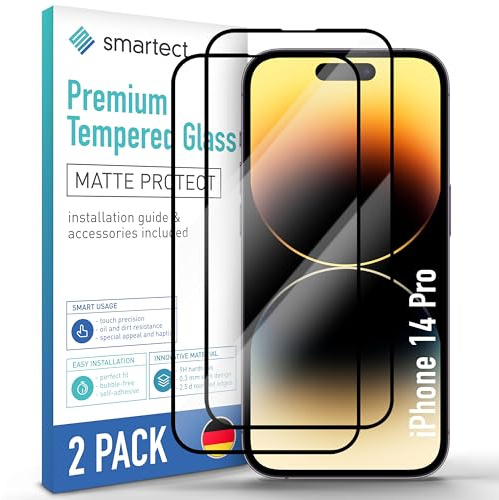 smartect Vetro Temperato 2 Pezzi Opaco per iPhone 14 Pro | Schermo Protettivo Full Screen HD, Anti Graffio, Pellicola Protettiva Antiriflesso, Durezza 9H, Ultra Resistente, Senza Bolle