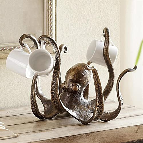 Octopus Statue Resin Octopus Sculpture Crafts Octopus Mug Holder Fun Cast Cup Holder Jewelry Holder Desktop Home Decoration Mug Rack (Color : A)
