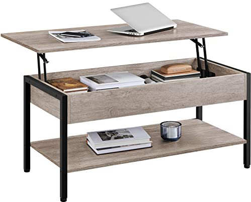 Yaheetech Couchtisch Ausziehbarer Kaffeetisch mit höhenverstellbarer Platte und verstecktem Stauraum Sofatisch Beistelltisch für Wohnzimmer/Büro/Balkon/Flur, Grau