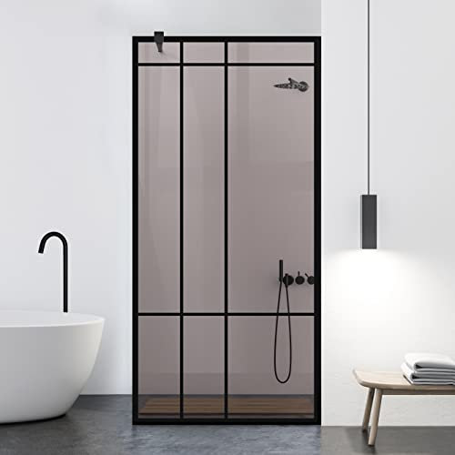 Aqua Roy Schwarz, Modell Event Schwarz, Größe 70 cm ab 70/80/90/100/110/120, Walk in Duschwand 8 mm Bronze Glas, mit NANO-beschichtetem sandgestrahltem Muster (70x195 cm)