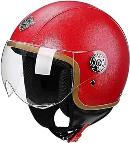 Casco De Moto Abierto Vintage, Motocicleta Eléctrica Retro con Visera De Casco, Casco De Motociclista Vintage 3/4 Jet con Certificado ECE, Hombre Y Mujer Universal D,M=55-57CM