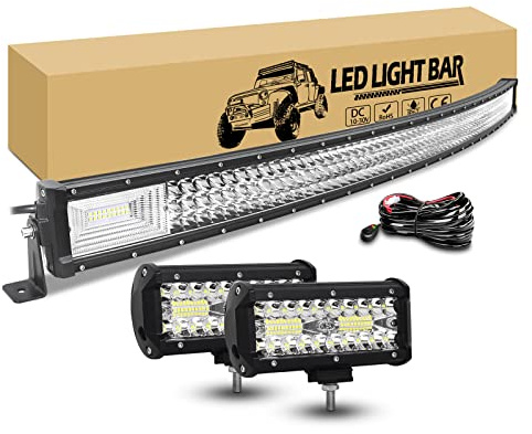 RIGIDON Lightbar Gebogen 130 cm 675W mit 12V Kabelbaum, Auto Scheinwerfer | Dreireihig Led Arbeitsscheinwerfer Bar, 2 x 18 cm 120W Offroad Zusatzscheinwerfer Wasserdicht für SUV ATV LKW KFZ Traktor 4x4