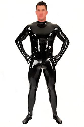 Black Latex Fetish Catsuit Bodysuit with Socks Gloves Back Zip Rubber Costumes for Men Jumpsuit Customize,Yellow,Men-S