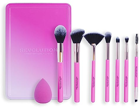 Makeup Revolution The Brush Edit Geschenkset - 7 Pinsel für Augen, Highlighter & Gesicht, 1 Schwamm zum Verblenden, 8 Produkte inklusive