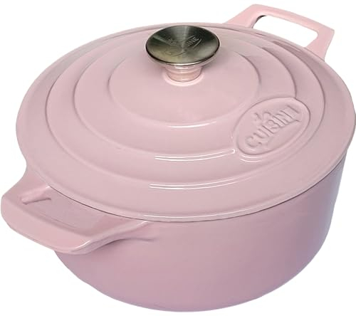 La Cuisine Casseruola da forno olandese rivestita in ghisa smaltata, diametro, 3.5 litri, 24 cm, interno smaltato bianco crema, rivestimento esterno smaltato in porcellana lucida rosa