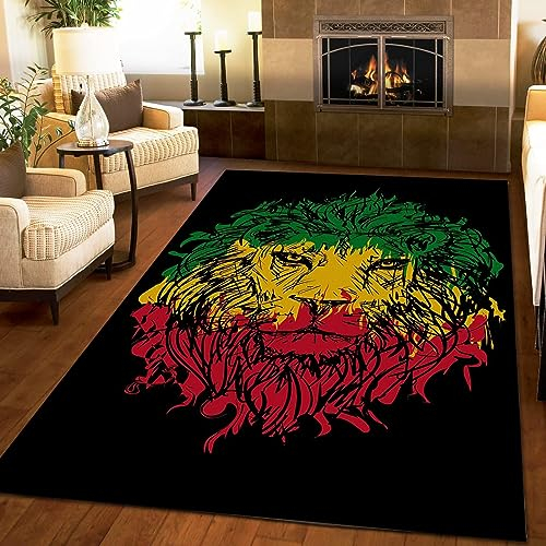Tapis de Salon Lions Vintage Grunge Tête De Lion Noir Tapis Chambre Reggae Musique Art pour Décor de Cuisine Et de Salle à Manger 80 x 150 cm