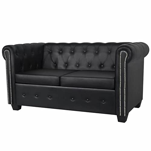 Camerina Chesterfield-Sofa 2-Sitzer Kunstleder Schwarz Schlafsessel Mit Bettfunktion Schlafsofa Klein