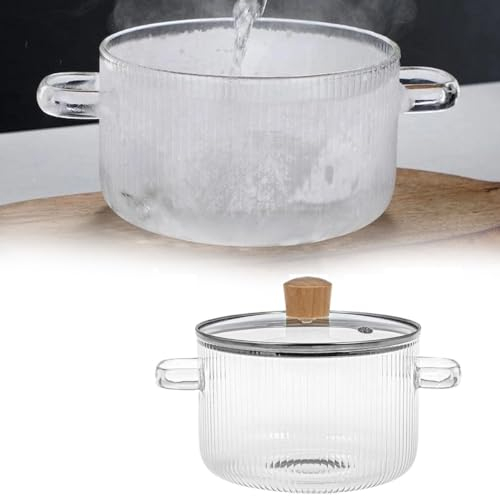 RYGRZJ Klarer Simmer-Topf, geriffelter Kochtopf mit Deckel, hitzebeständiges Borosilikatglas, gerippter Topf mit Griffen, klares Glas-Kochgeschirr, Simmertopf für Suppe, Milch, Babynahrung