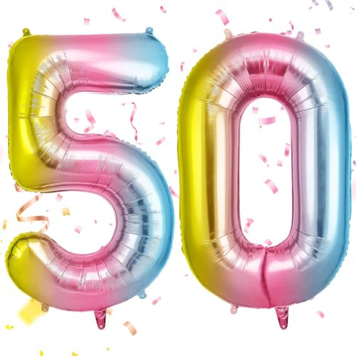 OFFCUP Ballong nummer 50 tum (101 cm), stora folieballonger, jätte siffror, helium- eller luftballong, dekoration för barn, flickor, vuxna, bröllop, årsdag, födelsedag, fest