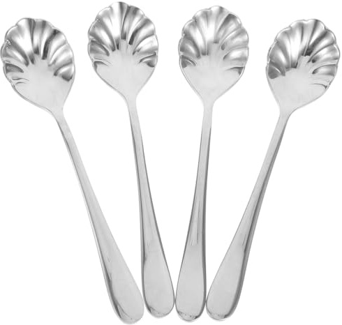 Mikinona 4Pcs Sugar Spoons Shell Shape Stainless Steel Soup Spoons Scalloped Scoop for Coffee Tea Espresso Stirring Dessert Tea Ice Coffee