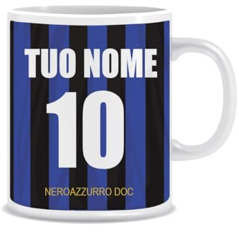 MOCHEIA SHOP Tazza Mug in Ceramica per Tè, Caffè o Latte Idea Regalo – Personalizzata con Nome e Numero Interista Serie A, Calcio, Capacità 330ml