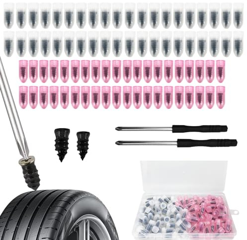 SHUIYUE 80 Stück Vakuum Reifen Reparatur Nagel,Reifenreparatur, 40S+40L | mit 2 Schraubendreher, Reifenreparatur Gumminagel, Schlauchlose Reifen-Reparaturset, für Auto, Motorrad