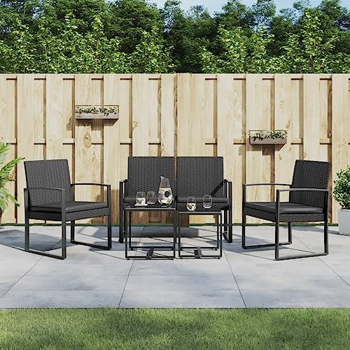 ULUYYUC 5-TLG. Garten-Essgruppe, Eckbankgruppe Gartenmöbel Set Balkonmöbel Gartenstühle Geeignet für Balkon Garten Hinterhof Außenbereich mit Kissen Schwarz PP-Rattan