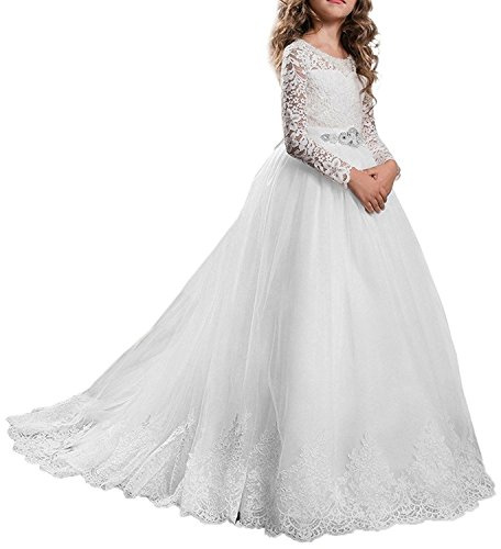 Vestido de niña de flores blancas para boda, vestidos de comunión para niñas, vestidos de baile de princesa, blanco, 13-14 Años
