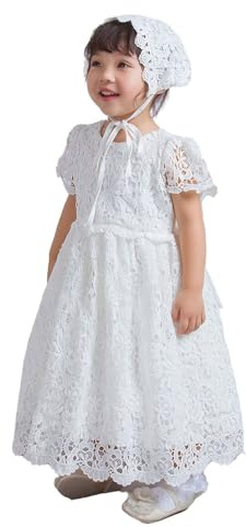 Baby dopklänningar flicka baby prinsessklänning spets dopklänning med hätta