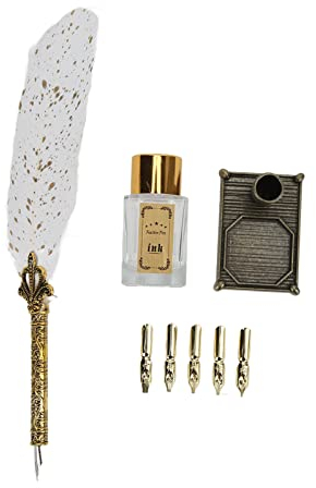 Emoshayoga Feder Kalligraphie Stift Feder Kalligraphie Dip Pen Set Gravierte Zinklegierung Feder Vintage Stil DIY Kunst Schreiben Weiche Textur Weiß