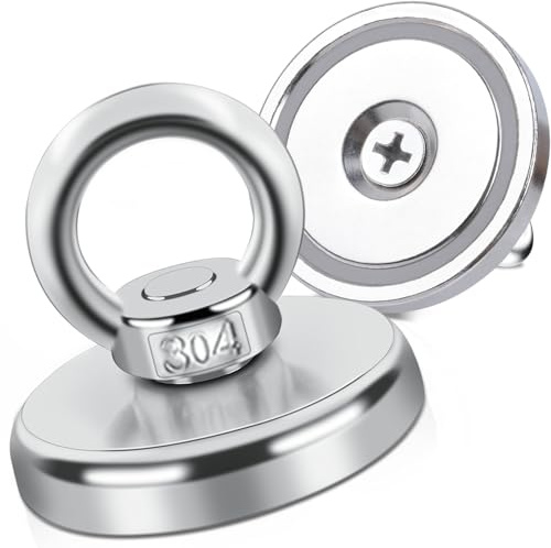 Magnete Stark Neodym Magnete Extra Stark Magnetfischen, 42 mm Super Starker Angelmagnet mit Loch für Zuhause, Werkstatt,Teichbergung, zum Magnetfischen in Seen,Rasen,Ozean 2 Stück