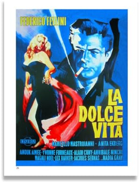 AIMA - Poster da Parete Vintage La Dolce Vita 22x30 cm – Poster Film Cinema Bianco e Nero con Calamita Omaggio