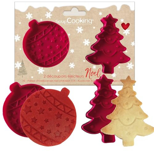 ScrapCooking - 2 Cortadores con Expulsores Navidad, diseño de árbol y bola de Navidad, troqueladores de galletas en 3D - 2145