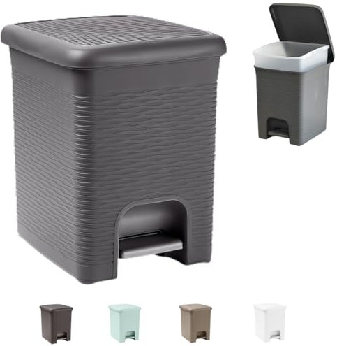 Tomaino - Pattumiera Bagno in plastica con pedale - Cestino da bagno con coperchio - Bidone immondizia Piccolo per Casa, Bagno, Ufficio, Interno, Camera (Grigio, 16 Litri)
