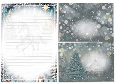Weihnachtsbriefpapier A5 – Bunter Schreibblock mit Linien & Umschlägen – Winter Weihnachten Christmas Silvester – Geschenk für Kinder (1 Block A5 mit 25 Blättern + 15 bunt bedruckte Kuverts)