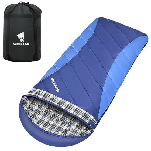 GEERTOP XXL sovsäck 4 årstider flanell 220 x 100 cm för vuxna kompakt bärbar för camping vandring backpacking utomhus inomhus (blå)