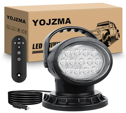 YOJZMA 38W Projecteur LED Télécommandé, Lampe de Travail LED Rotative 360° | Mode Strobe, Aimants Puissants Intégrés, Luminosité Réglable, Projecteur 12V 24V pour Camions Bateaux Chasse