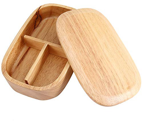 Lonchera de madera para adultos y niños, recipientes de almuerzo japoneses con divisor, contenedor de almacenamiento de alimentos, lonchera cuadrada para picnic, oficina, senderismo, camping, escuela