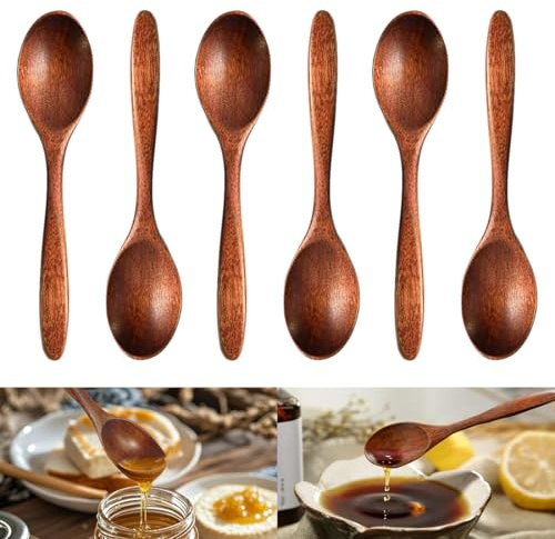 Bangbobi Juego de 6 cucharas pequeñas de Madera, Cuchara Natural Pulida a Mano, 14,5 cm, para Chocolate Caliente, Miel, café, té, Cuchara de Madera para Miel, Cuchara de Madera para el hogar