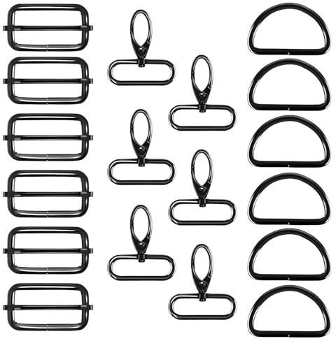 Lyivisk 18 Stück Taschenzubehör zum Nähen, D Ringe 40mm, Leiterschnallen und Karabinerhaken mit Drehgelenk, Metall-Set für DIY Handtaschen, Hundegeschirr und Schlüsselanhänger