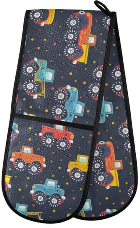 Maniques de four double avec motif monstre coloré - Résistants à la chaleur - Résistants à la chaleur - Matelassés - Pour barbecue, pâtisserie, cuisine